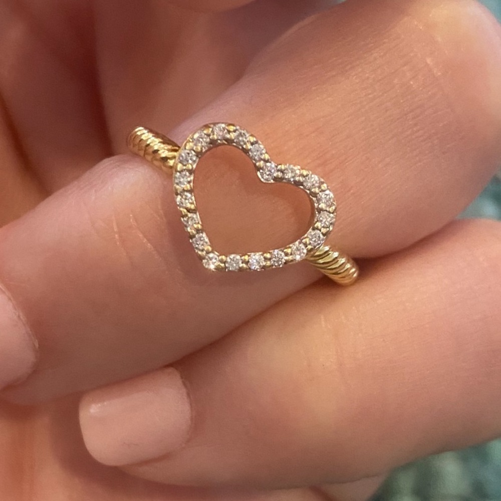 David Yurman Cable Classics 18 K Gold Open Heart Ring w Pave Diamonds 7